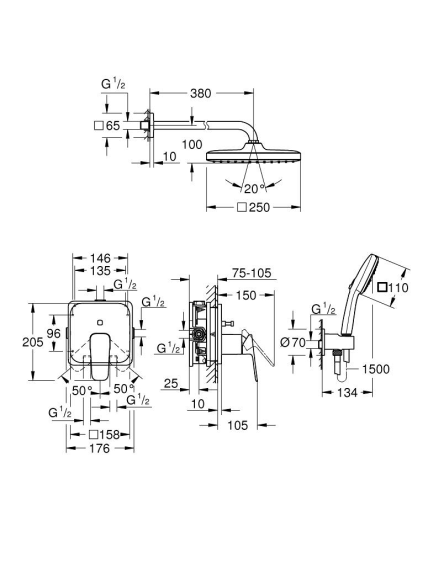 Potinkinės sistemos komplektas Grohe Cubeo, 1053362430 3