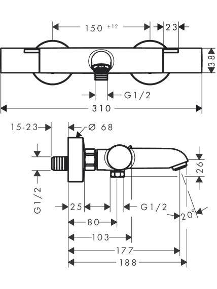 Termostatinis maišytuvas voniai Hansgrohe Ecostat Fine 2 Termostatinis maišytuvas voniai Hansgrohe Ecostat Fine 2