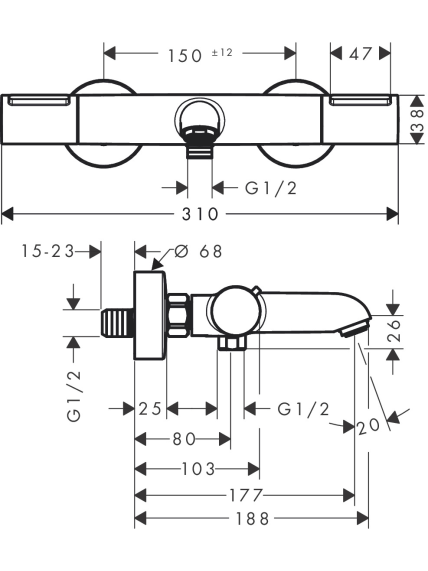 Termostatinis vonios maišytuvas Hansgrohe Ecostat Element 6