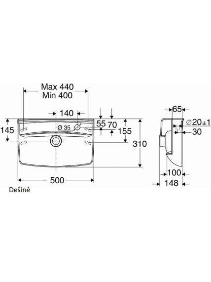 Praustuvas Ifo Inspira Square 15017, 15018, 50x31 cm 2 Praustuvas Ifo Inspira Square 15017, 15018, 50x31 cm 2