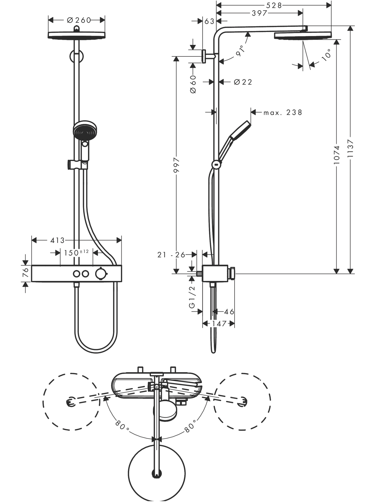 Dušo komplektas Hansgrohe Pulsify S 260 1jet su lentynėle 2 Dušo komplektas Hansgrohe Pulsify S 260 1jet su lentynėle 2