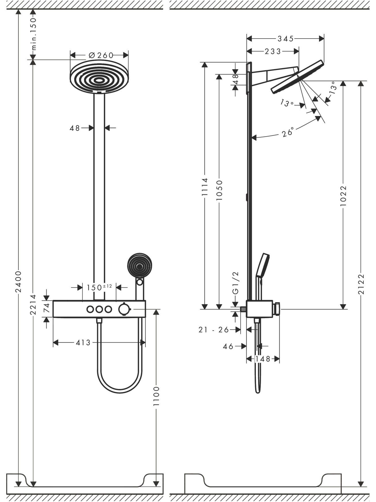 Dušo komplektas Hansgrohe Pulsify S 260 2jet 8 Dušo komplektas Hansgrohe Pulsify S 260 2jet 8