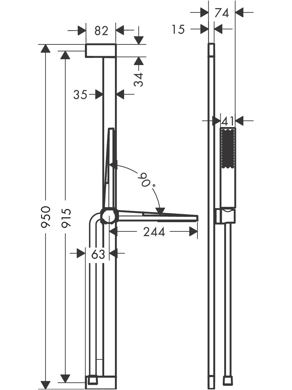 Dušo komplektas Hansgrohe Pulsify E 100 1jet EcoSmart 90 cm 6 Dušo komplektas Hansgrohe Pulsify E 100 1jet EcoSmart 90 cm 6
