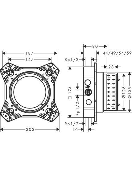 Potinkinės sistemos komplektas Hansgrohe Pulsify S 260 1jet 17