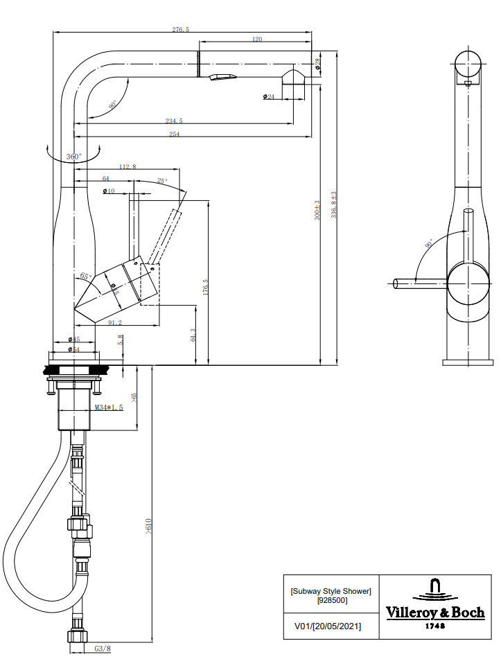 Maišytuvas plautuvei Villeroy&Boch Subway Style 30