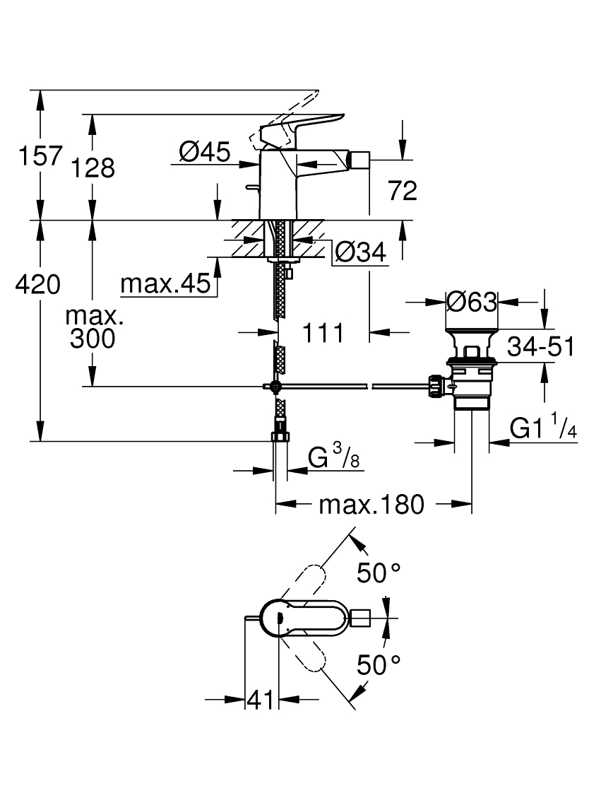Bidė maišytuvas Grohe BauEdge, 23331000 1