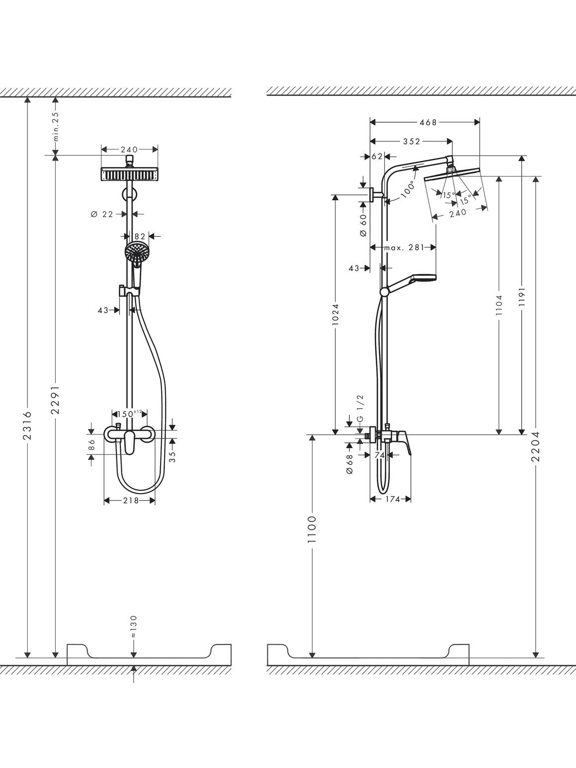Dušo sistema Hansgrohe Crometta E 240, 27284000 2