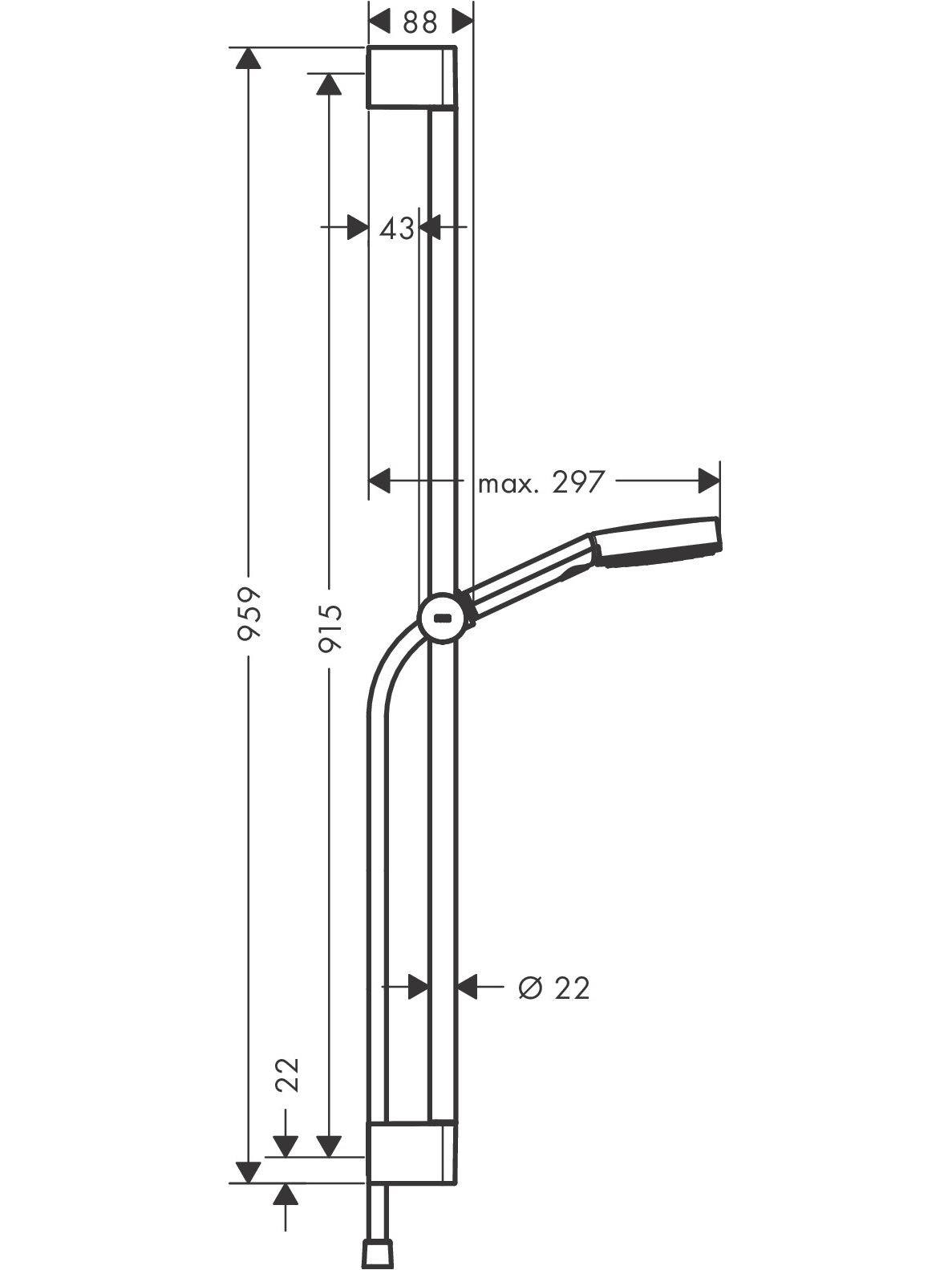 Dušo komplektas Hansgrohe Pulsify Select S 105 3jet Relaxation 90 cm 1