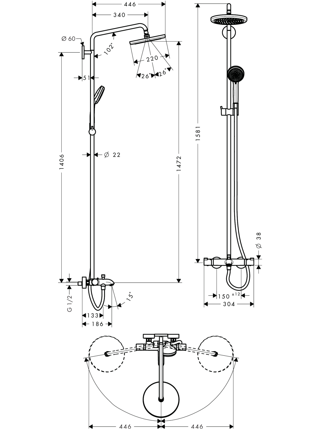 Dušo sistema Hansgrohe Croma 220 Air 27223000 1