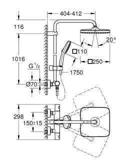 Dušo sistema Grohe Tempesta 250 Cube, 266892431