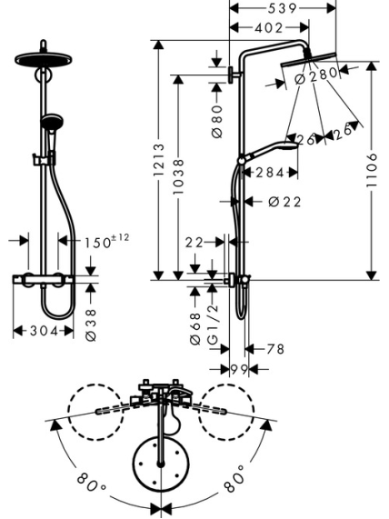 Dušo komplektas Hansgrohe Croma Select S Showerpipe 280 6