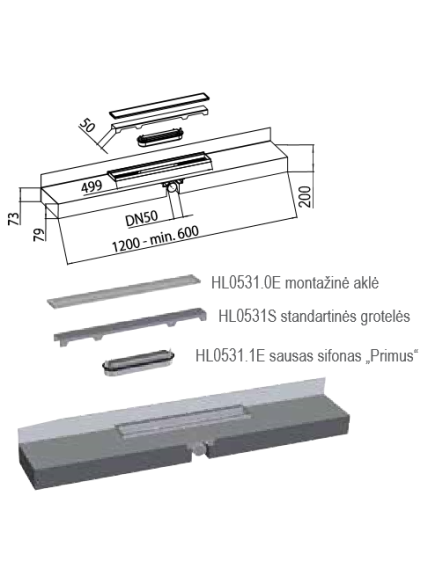 Dušo latakas HL531 Primus Line su įklijuojama plytele 3 Dušo latakas HL531 Primus Line su įklijuojama plytele 3