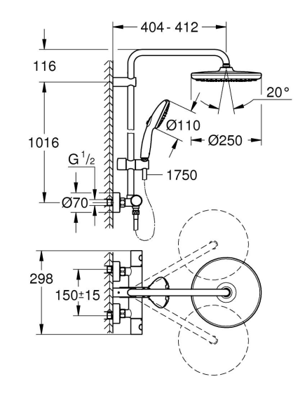 Dušo sistema Grohe Tempesta 250, 266702431 1 Dušo sistema Grohe Tempesta 250, 266702431 1