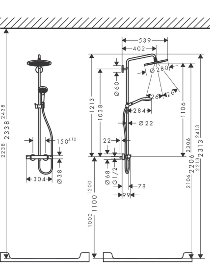 Dušo sistema Hansgrohe Croma Select S Showerpipe 280 3 Dušo sistema Hansgrohe Croma Select S Showerpipe 280 3