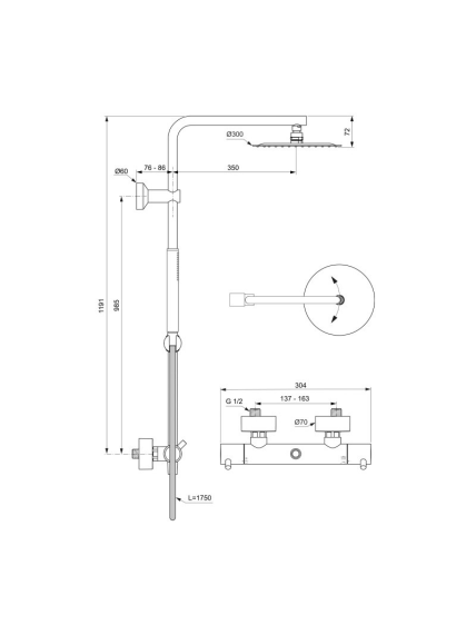 Dušo sistema Ideal Standard Ceratherm T25, A7589A2 6