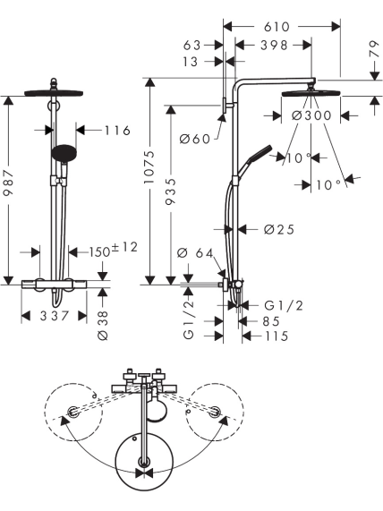 Dušo sistema su Hansgrohe Raindance Alive S Puro Showerpipe 300 1jet su Ecostat Element 1 Dušo sistema su Hansgrohe Raindance Alive S Puro Showerpipe 300 1jet su Ecostat Element 1