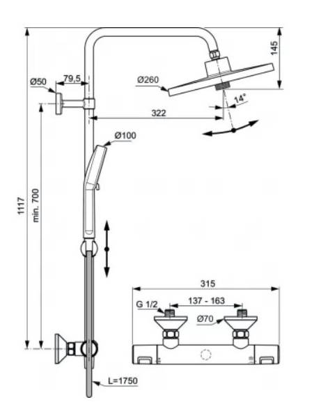 Dušo sistema Ideal Standard Ceratherm T25, A7210AA 6