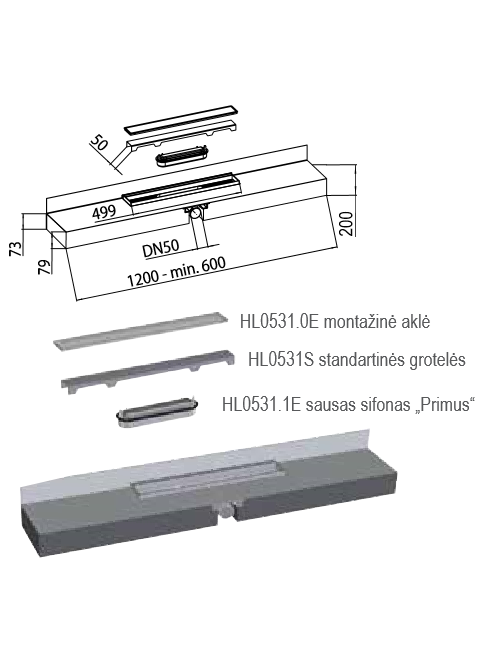 Dušo latakas HL531 Primus Line su įklijuojama plytele 3 Dušo latakas HL531 Primus Line su įklijuojama plytele 3