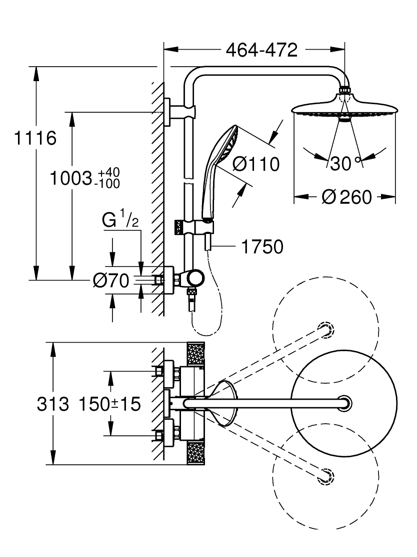 Dušo sistema Grohe Euphoria System 260, 27615002 5