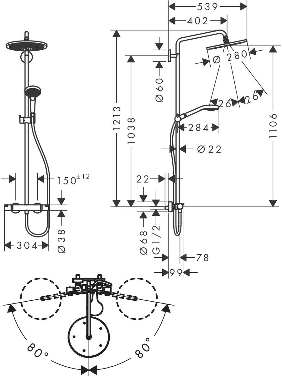 Dušo sistema Hansgrohe Croma Select S Showerpipe 280 2