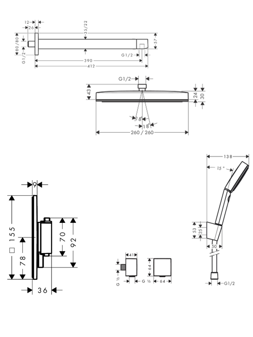 Potinkinės sistemos komplektas Hansgrohe Pulsify E 260 1jet 12
