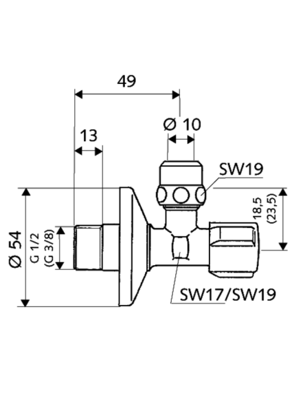 Kampinis ventilis Schell Comfort su veržle, 049070699 1 Kampinis ventilis Schell Comfort su veržle, 049070699 1