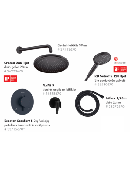 Potinkinės sistemos komplektas Hansgrohe "6 in 1", Croma 280, RD Select S 120 28 Potinkinės sistemos komplektas Hansgrohe "6 in 1", Croma 280, RD Select S 120 28