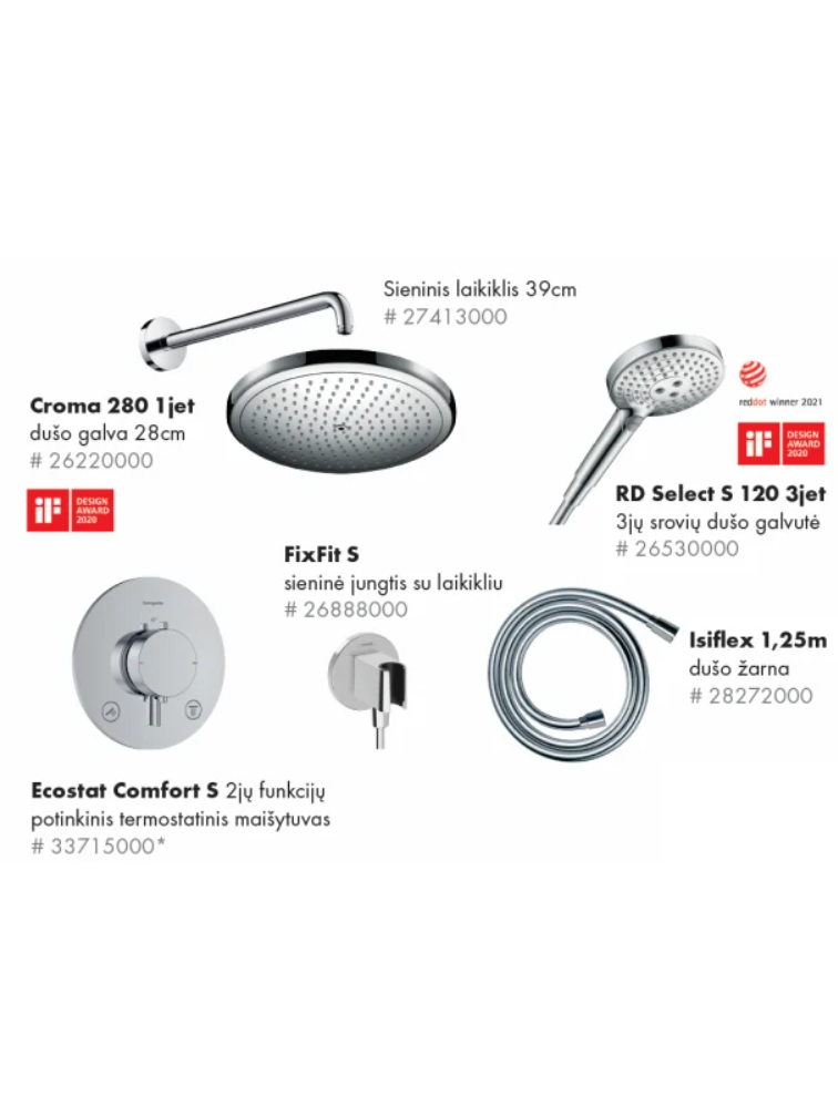 Potinkinės sistemos komplektas Hansgrohe "6 in 1", Croma 280, RD Select S 120 18 Potinkinės sistemos komplektas Hansgrohe "6 in 1", Croma 280, RD Select S 120 18