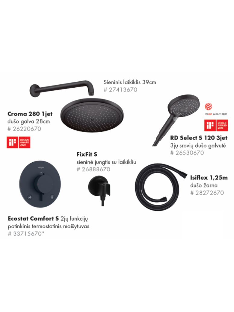 Potinkinės sistemos komplektas Hansgrohe "6 in 1", Croma 280, RD Select S 120 28