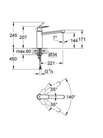 Maišytuvas plautuvei Grohe Eurosmart Cosmopolitan 30193000 3
