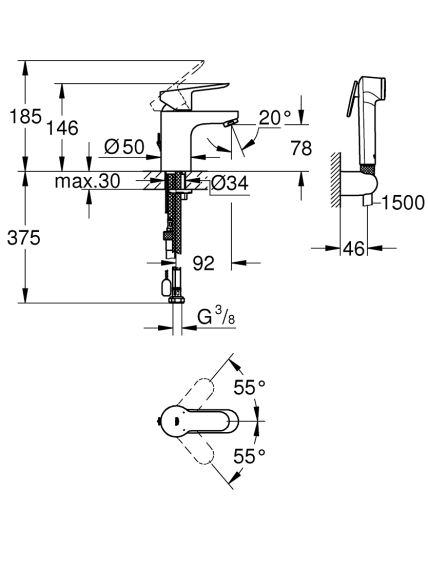 Maišytuvas bidete Grohe BauEdge, 23757000 1 Maišytuvas bidete Grohe BauEdge, 23757000 1