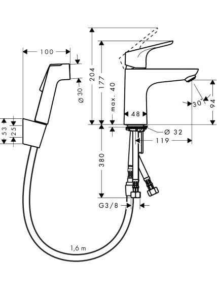 Maišytuvas bidete Hansgrohe Focus 100, 31927000 2
