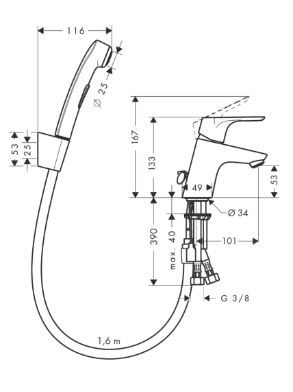 Maišytuvas bidete Hansgrohe Focus 70, 31926000 2