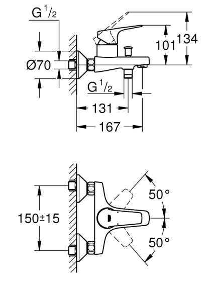 Maišytuvas dušui/voniai Grohe BauFlow 23756000 1 Maišytuvas dušui/voniai Grohe BauFlow 23756000 1
