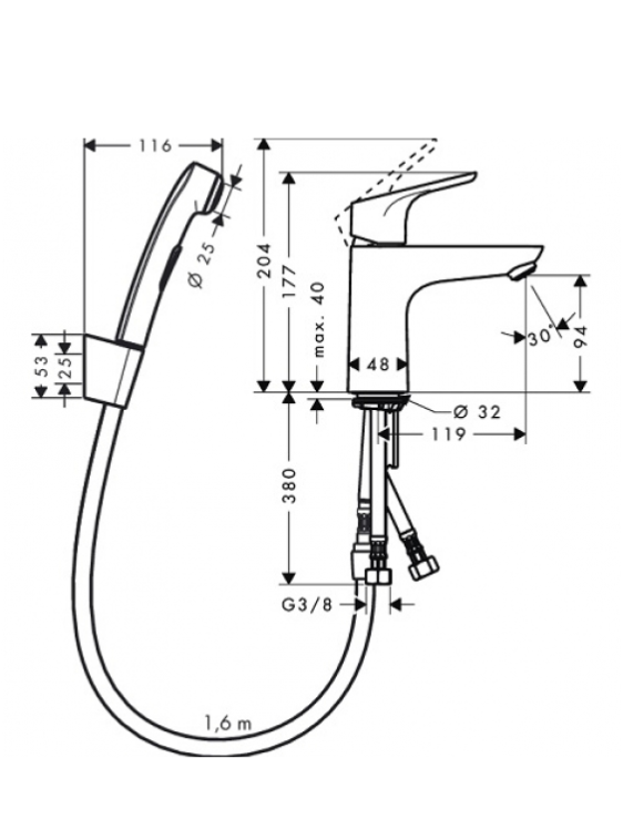 Maišytuvas bidete Hansgrohe Focus 100, 31927000 3 Maišytuvas bidete Hansgrohe Focus 100, 31927000 3