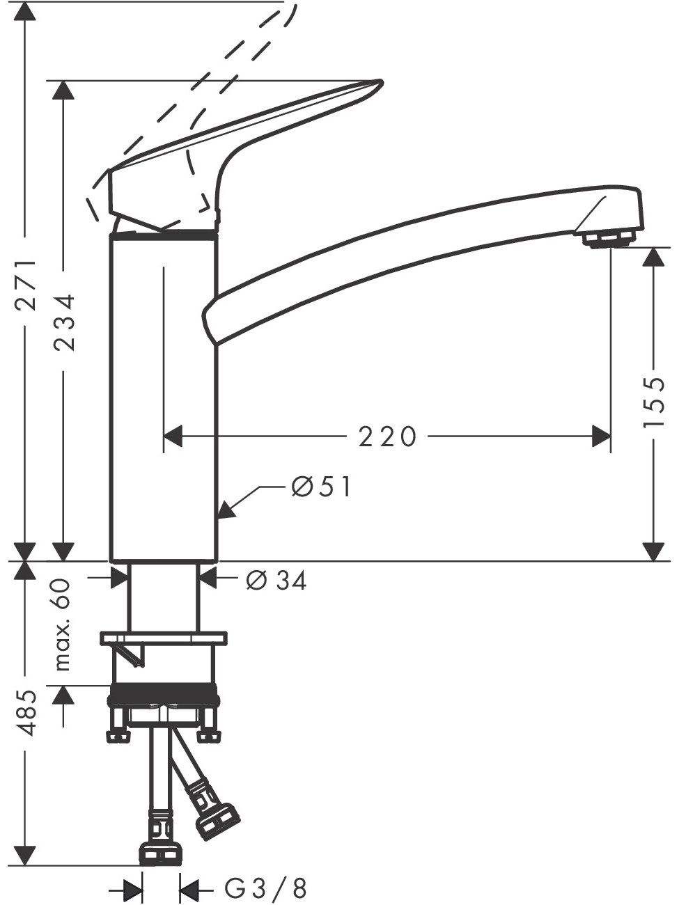 Maišytuvas plautuvei Hansgrohe Logis 160, 71832000 1