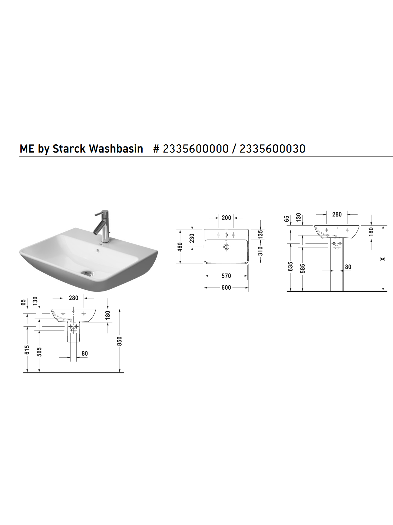 Praustuvas Duravit Me by Starck 55x44 cm, 60x46 cm, 65x49 cm 7