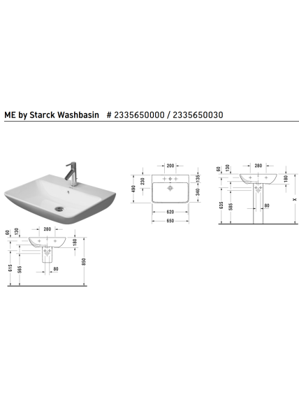 Praustuvas Duravit Me by Starck 55x44 cm, 60x46 cm, 65x49 cm 12