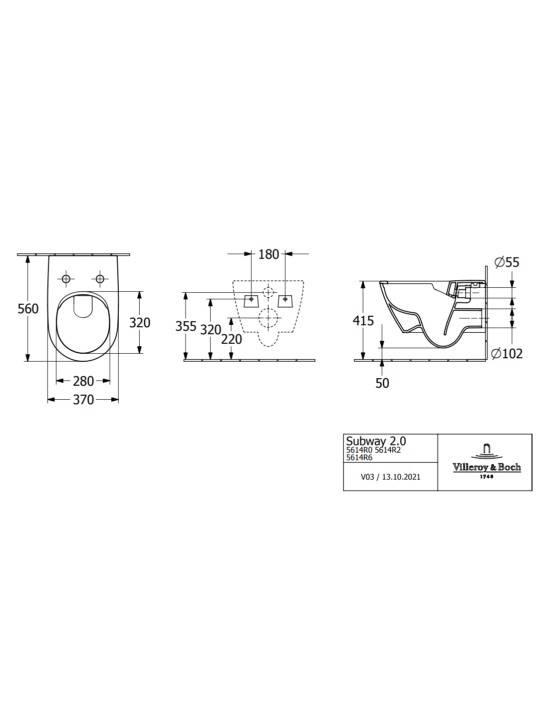 Pakabinamas klozetas Villeroy & Boch Subway 2.0 Rimless su C+ 1