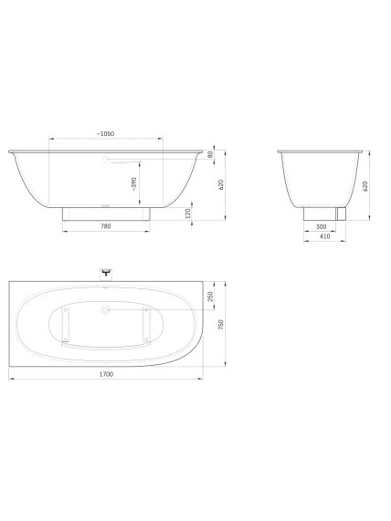 Akmens masės vonia PAA Verso 170x75 cm 11 Akmens masės vonia PAA Verso 170x75 cm 11