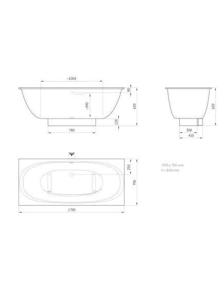 Akmens masės vonia PAA Verso 170x75 cm 1 Akmens masės vonia PAA Verso 170x75 cm 1