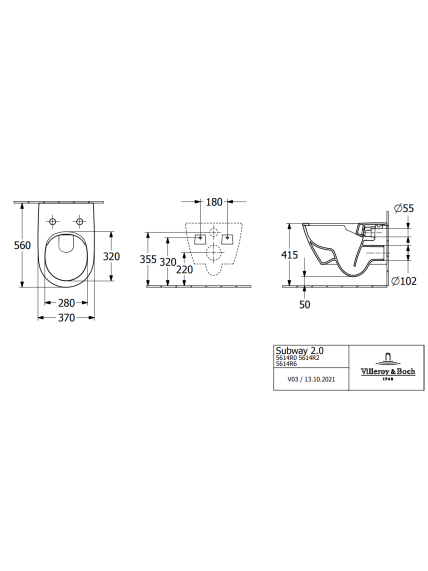 Pakabinamas klozetas Villeroy & Boch Subway 2.0 Rimless su C+ 1
