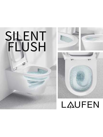 Pakabinamas unitazas Laufen Meda Silent Flush Rimless su dangčiu 3 Pakabinamas unitazas Laufen Meda Silent Flush Rimless su dangčiu 3