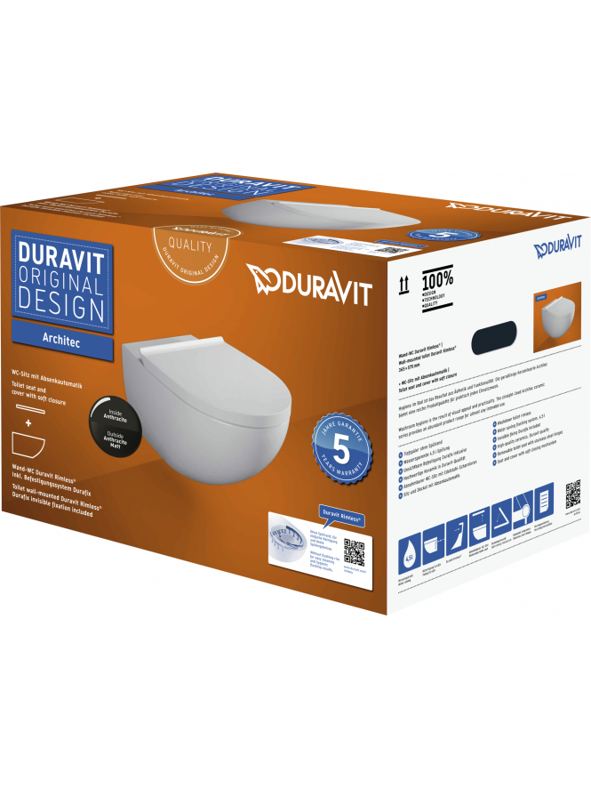 Pakabinamas klozetas Duravit Architect Rimless su dangčiu 2