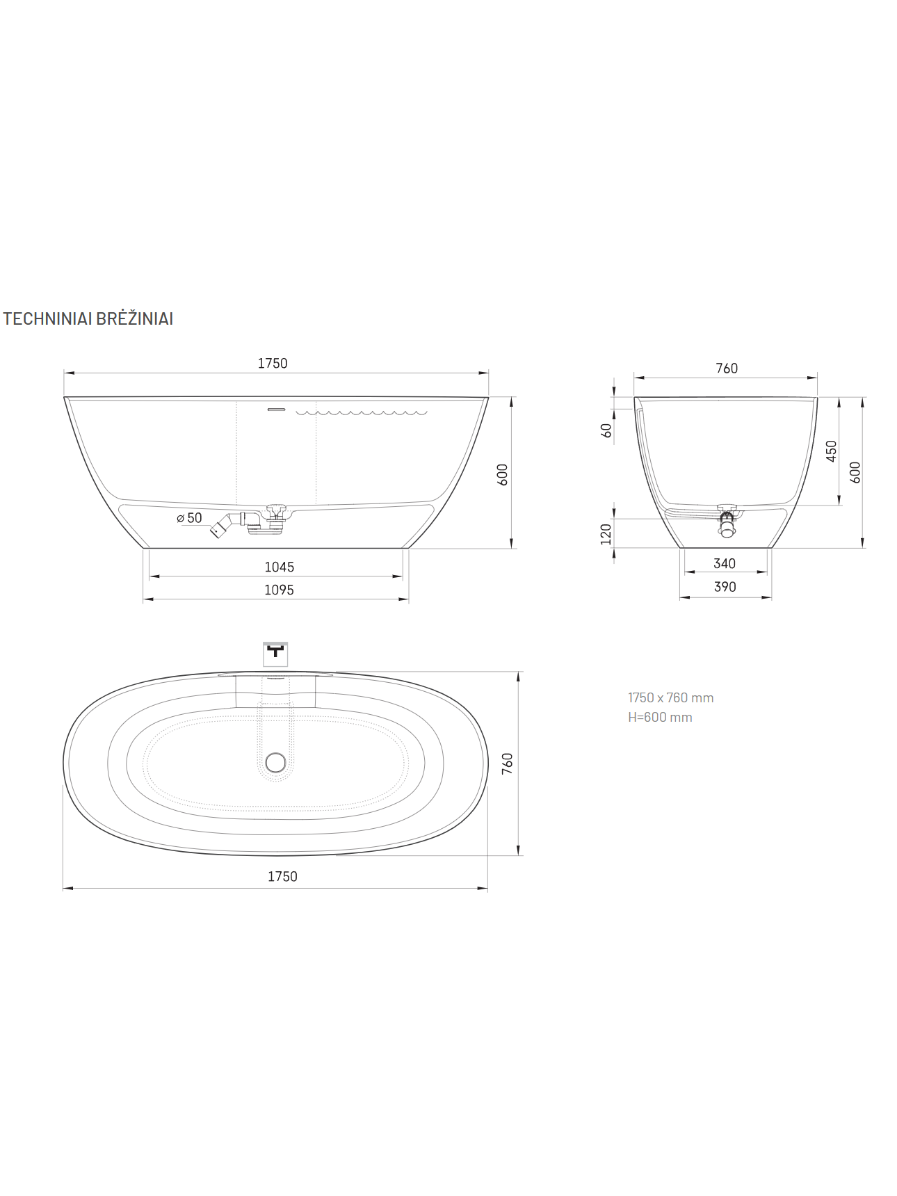 Vonia PAA Perla 175 x 76 cm su sifonu 11 Vonia PAA Perla 175 x 76 cm su sifonu 11