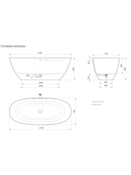 Vonia PAA Perla 175 x 76 cm su sifonu 11