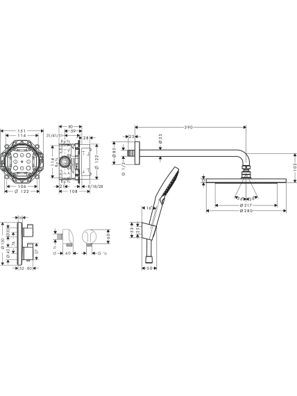 Potinkinės sistemos komplektas Hansgrohe Croma 28 Ecostat S 4