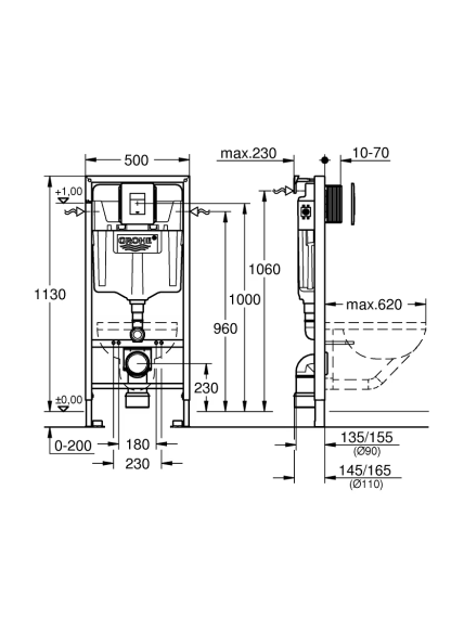 Potinkinis WC rėmas Grohe Rapid SL 5 in 1 komplektas, 38827000 2 Potinkinis WC rėmas Grohe Rapid SL 5 in 1 komplektas, 38827000 2