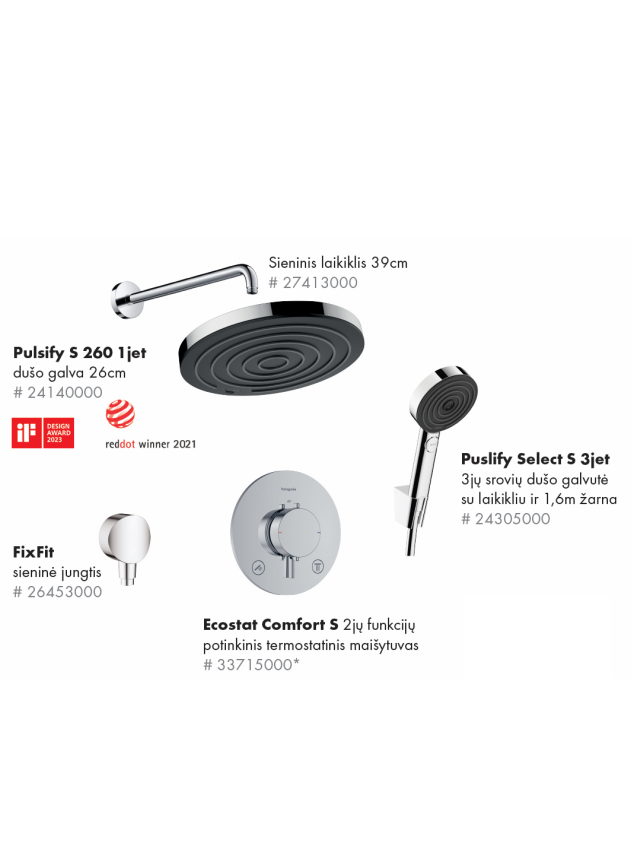 Potinkinės sistemos komplektas Hansgrohe Pulsify S 260 1jet Potinkinės sistemos komplektas Hansgrohe Pulsify S 260 1jet