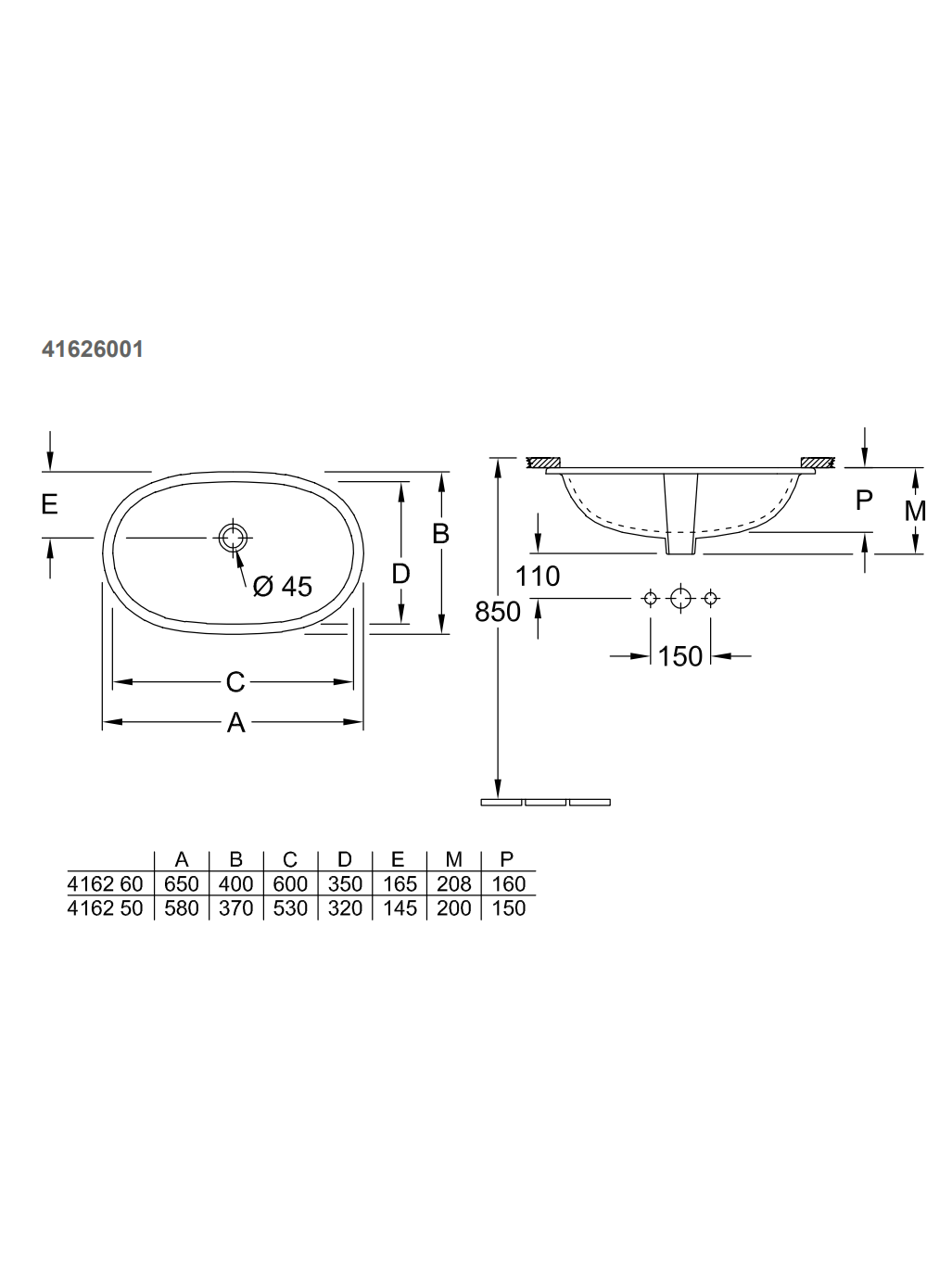 Praustuvas Villeroy&Boch O.Novo 60x35 cm, 41626001 3 Praustuvas Villeroy&Boch O.Novo 60x35 cm, 41626001 3